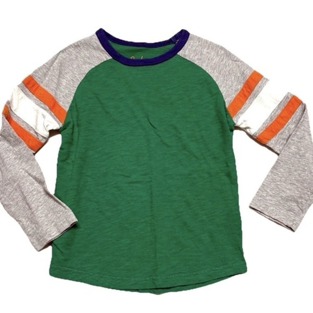 Mini Boden Boys Shirt Long Sleeve T-Shirt Preppy Green Colorful Stripes Size 5-6